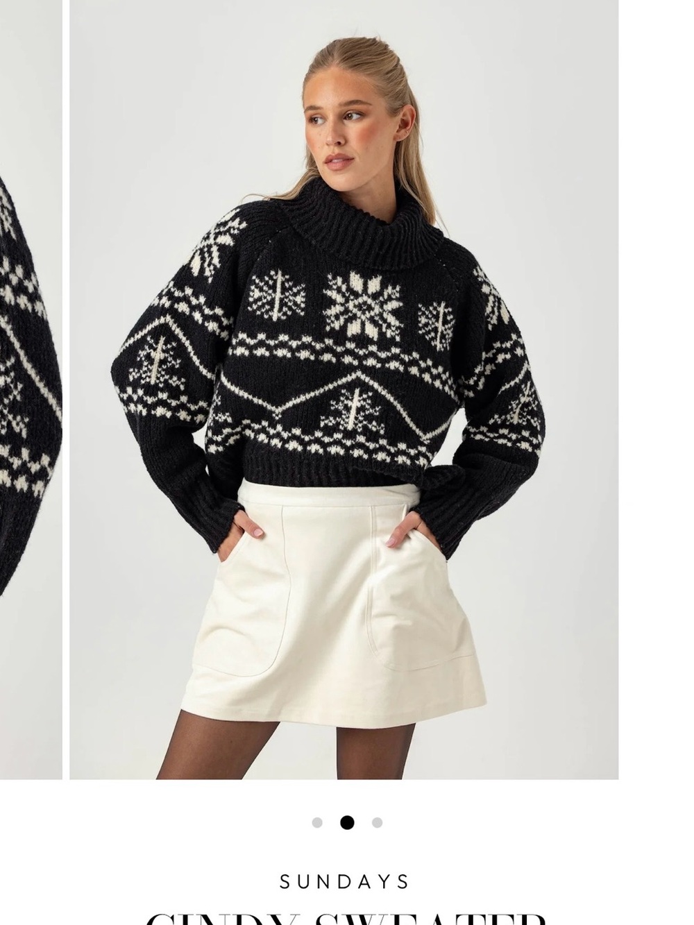 sundays Black and White Fair Isle Turtleneck Sweater